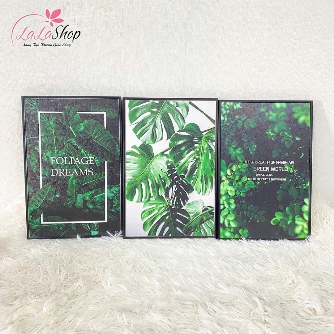 Tranh treo tường bộ 3 tấm phong cảnh lá xanh Green world