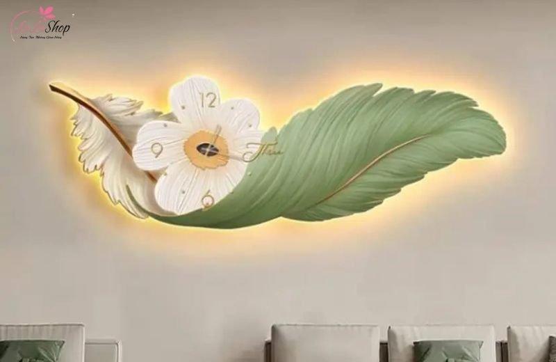 Tranh đồng hồ LED lông vũ