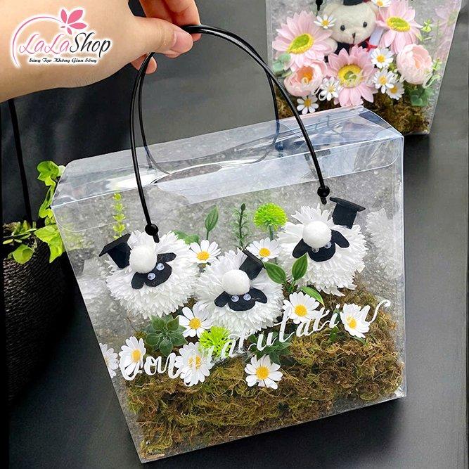 Hộp Mica hoa hướng dương mix hoa sáp thơm xinh xắn đa dạng
