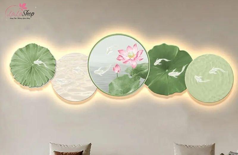Tranh Phòng Ngủ Đèn LED Cá Chép Hoa Sen 