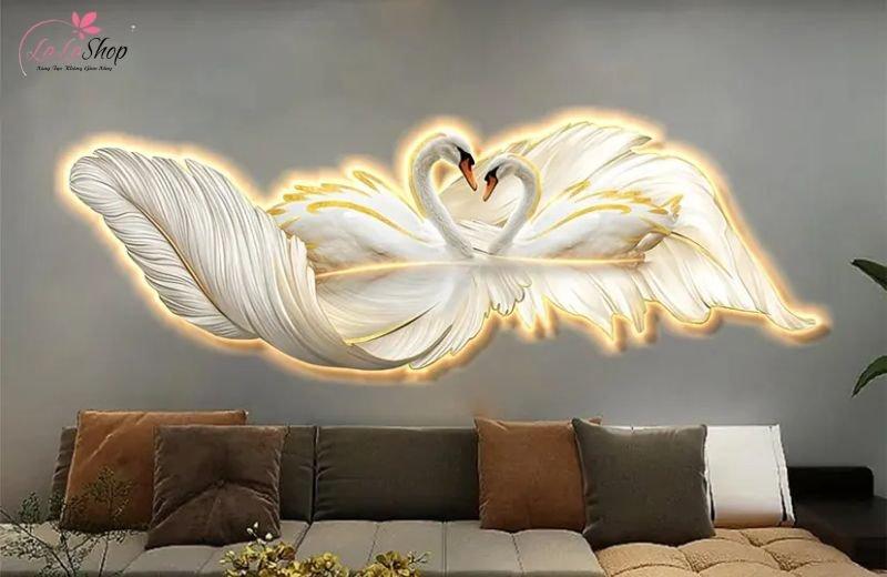 Tranh Phòng ngủ Đèn LED Đôi Thiên Nga