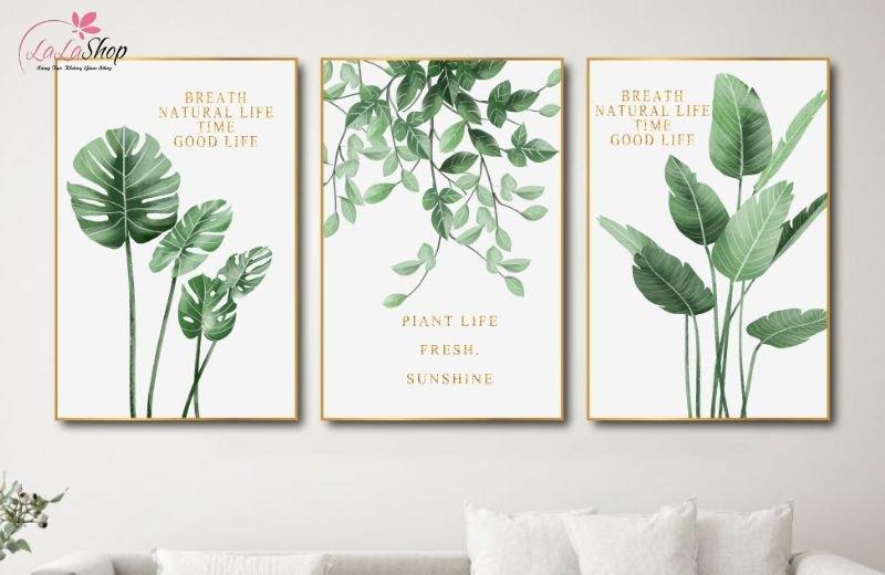 Tranh lá cây xanh dịu cho phòng ngủ