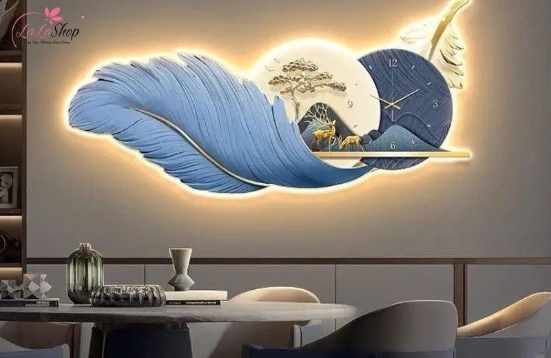 Tranh Đồng Hồ Đôi Hươu Vàng & Lông Vũ