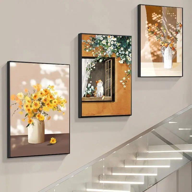 Tranh Bình Hoa & Chú Mèo Bên Cửa Sổ 