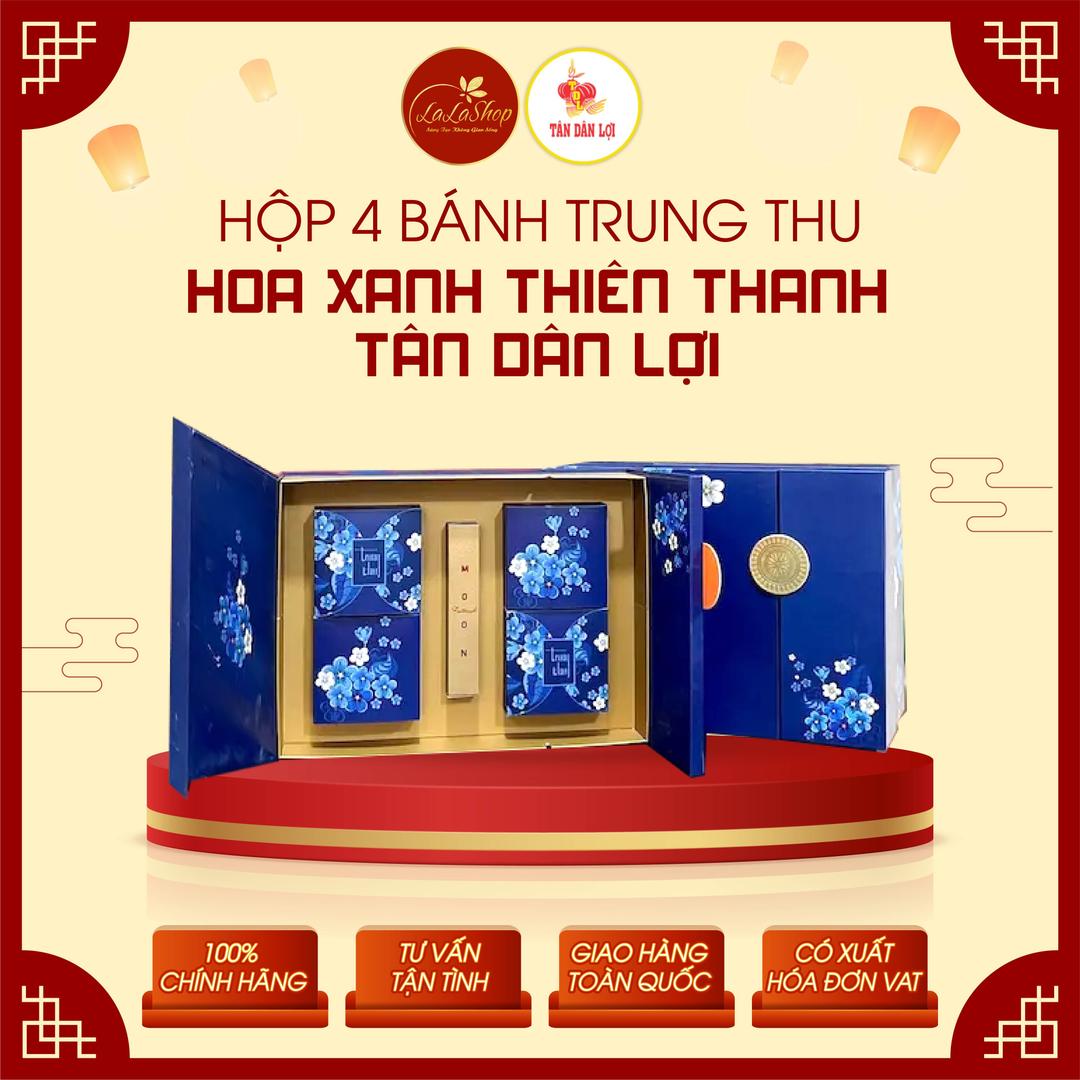 Hộp 4 Bánh Trung Thu Hoa Xanh Thiên Thanh Kèm Trà Tân Dân Lợi