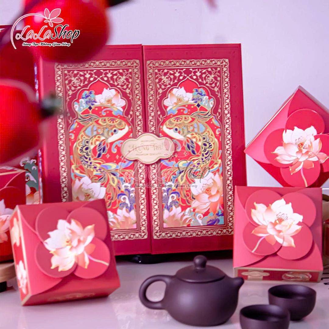 Hộp 4 Bánh Trung Thu Tân Dân Lợi Ngư Hoa Vạn Phúc