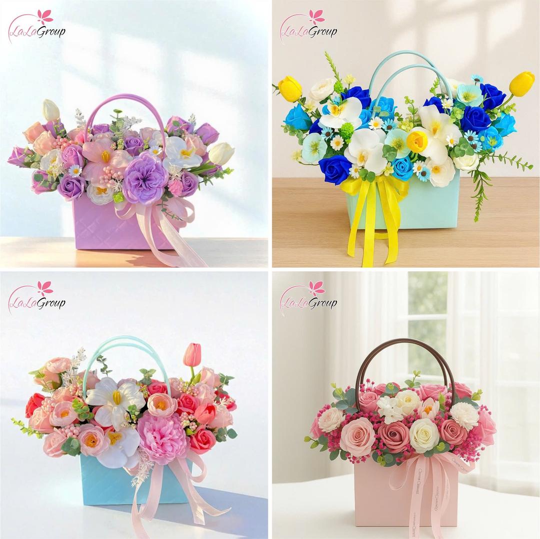 Giỏ hoa sáp để bàn sắc hồng rực rỡ thanh xuân mẫu 832