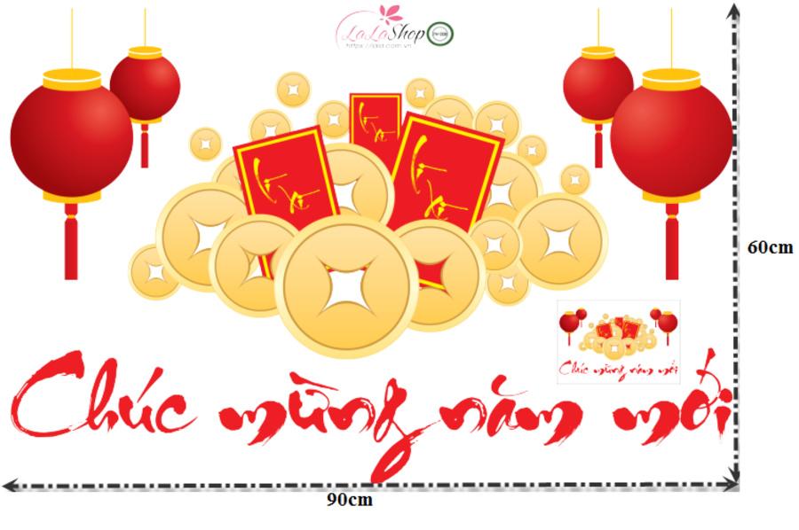 Combo Decal Trang Trí Tết Mừng Xuân Ất Tỵ Bé Vui Chúc Tết 2025