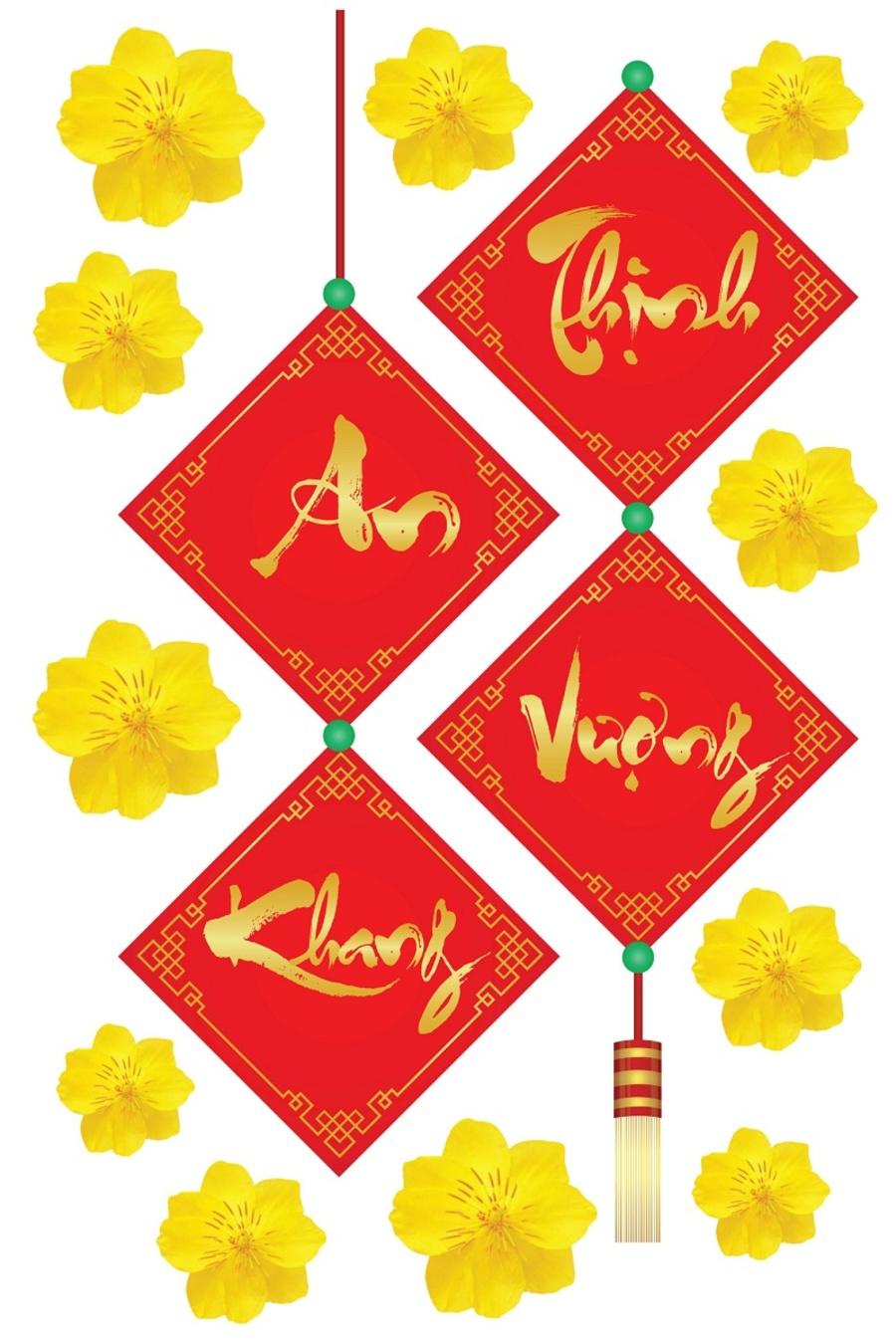 Combo Decal Trang Trí Tết Happy New Year Giáp Thìn 2024