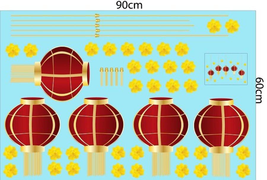 Combo decal trang trí tết lân vàng đón xuân 2020