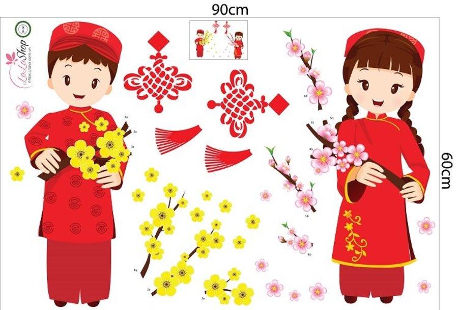 Combo Decal Trang Trí Cửa Kính Ngày Tết Bé Chúc Xuân Ất Tỵ 2025