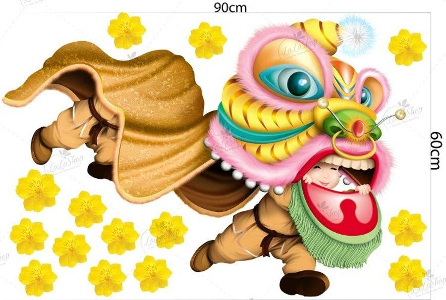Combo Decal Trang Trí Tết Mèo Thần Tài Và Lân 2025
