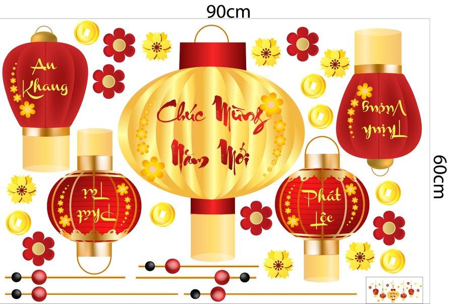 Combo Decal Trang Trí Tết Phúc Lộc Thọ Chúc Mừng Năm Mới