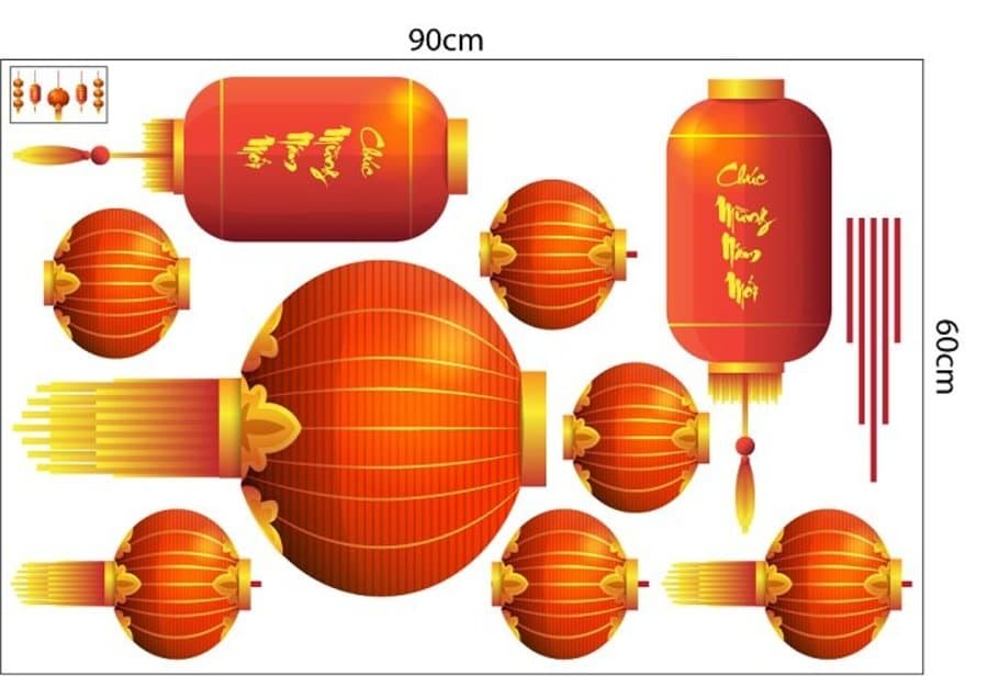 Combo Decal Trang Trí Tết Rồng Vàng Và Thần Tài Đón Tết 2024