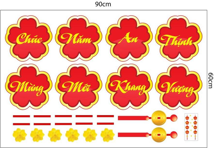 Combo Decal Trang Trí Tết Mai Vàng Chúc Mừng Năm Mới