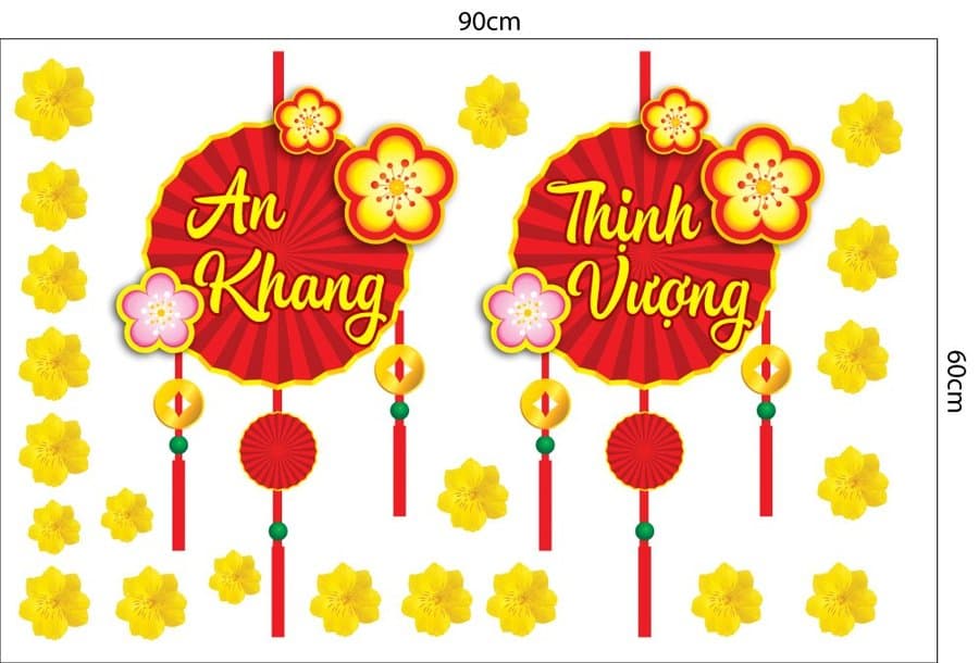 Combo Decal Trang Trí Tết Mừng Xuân Giáp Thìn Bé Vui Chúc Tết