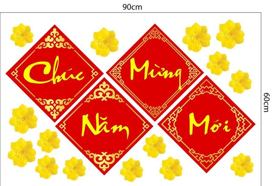 Combo Decal Trang Trí Tết Phúc Lộc Thọ Chúc Mừng Năm Mới