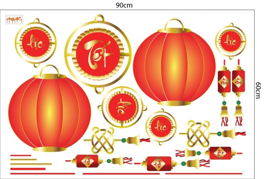 Combo Decal Trang Trí Tết Xuân Giáp Thìn Bé Chúc Xuân 2024