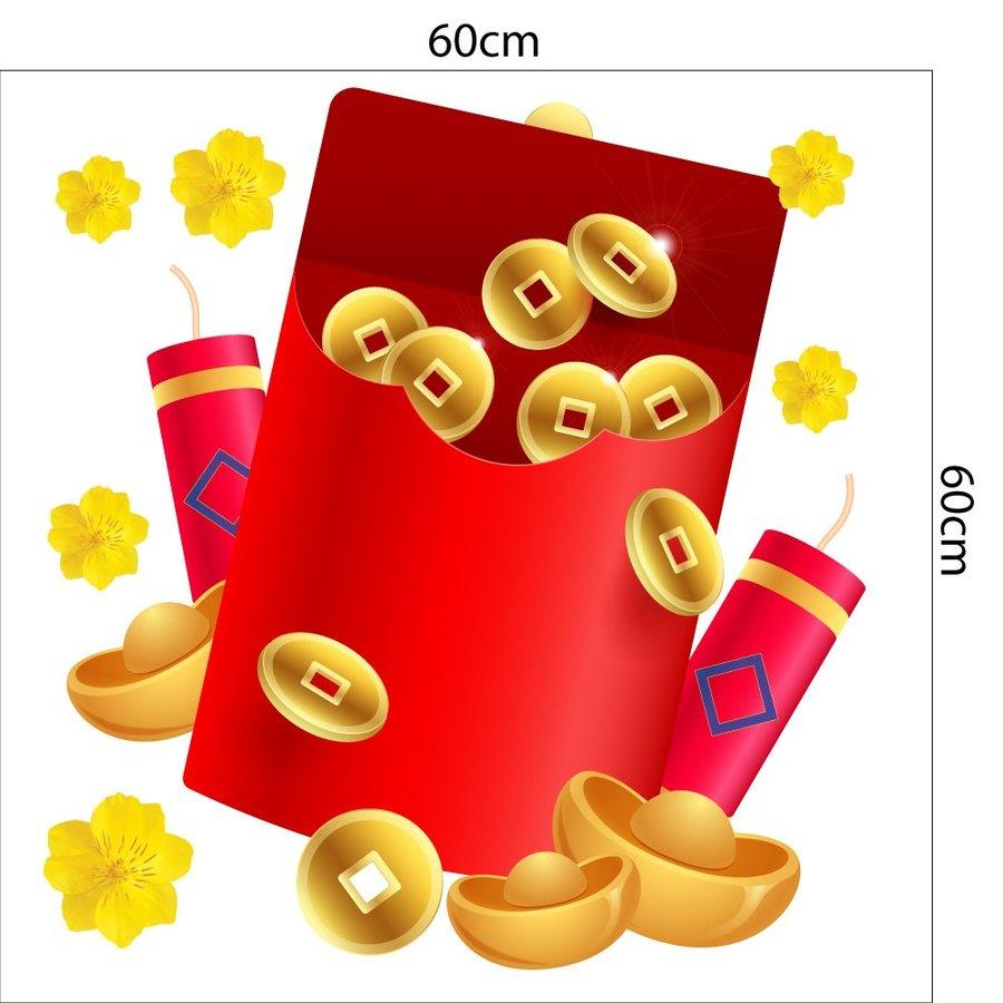 Combo Decal Trang Trí Tết Ất Tỵ Thần Tài Tặng Túi Vàng 2025