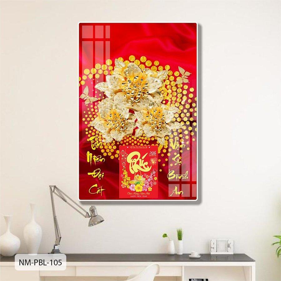 Lịch Tết Tranh Tráng Gương Treo Tường Hoa Vàng May Mắn 2025