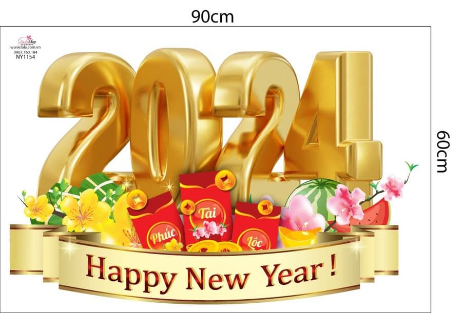 Combo decal trang trí tết chúc mừng năm mới 2024 vạn sự như ý mẫu 3