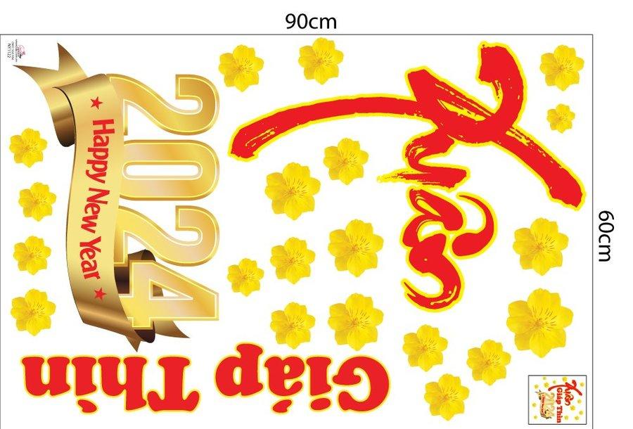 Combo Decal Trang Trí Tết Xuân Giáp Thìn Bé Chúc Xuân 2024