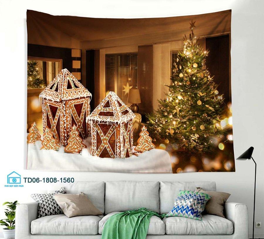 Tranh Vải Treo Tường Trang Trí Noel Ngôi Nhà Và Cây Thông