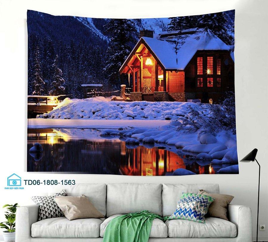 Tranh Vải Treo Tường Trang Trí Noel Ngôi Nhà Trong Tuyết