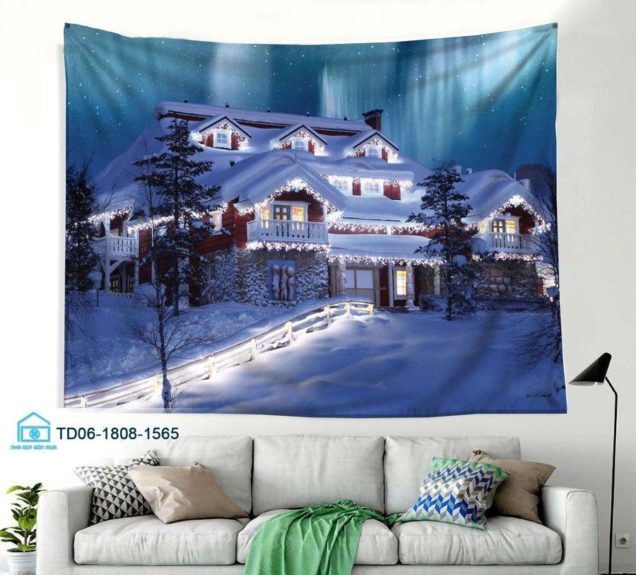 Tranh Vải Treo Tường Trang Trí Noel Ngôi Nhà Trong Tuyết mẫu 1