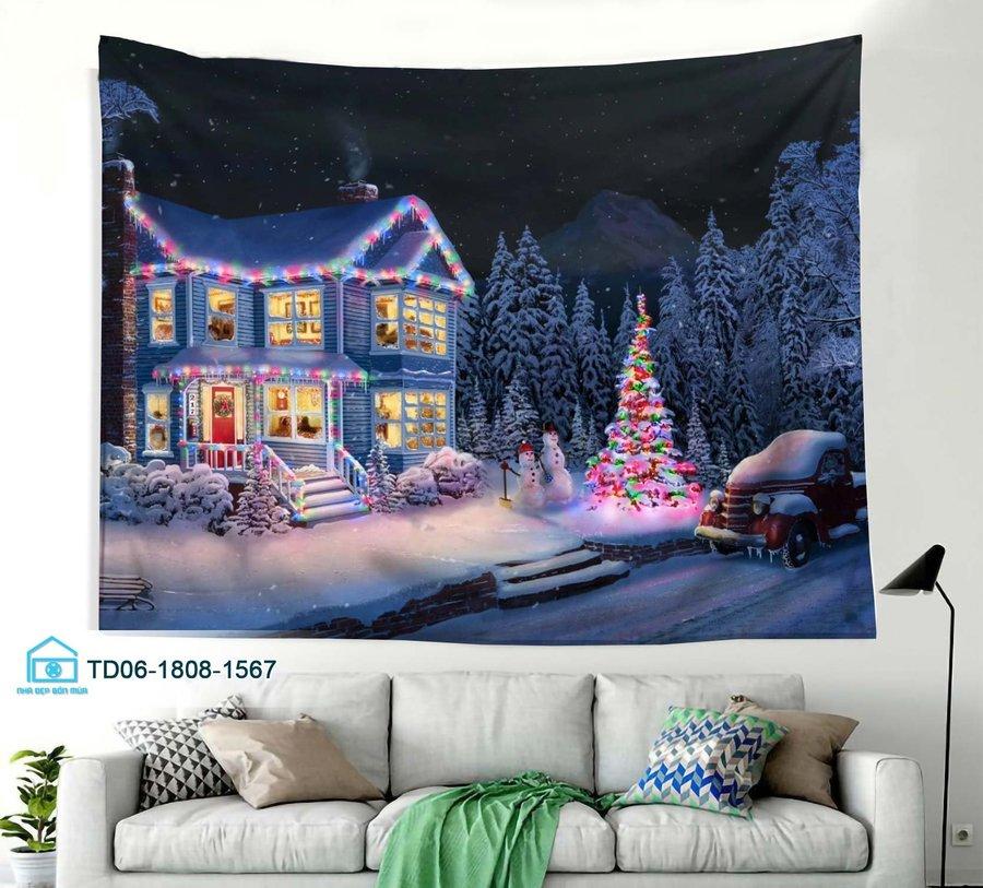 Tranh Vải Treo Tường Trang Trí Noel Ngôi Nhà Trong Tuyết Mẫu 2