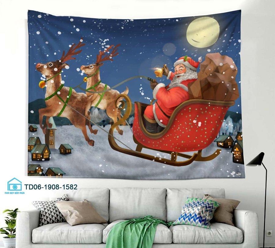 Tranh Vải Treo Tường Trang Trí Noel Những Chú Tuần Lộc Và Ông Già Noel