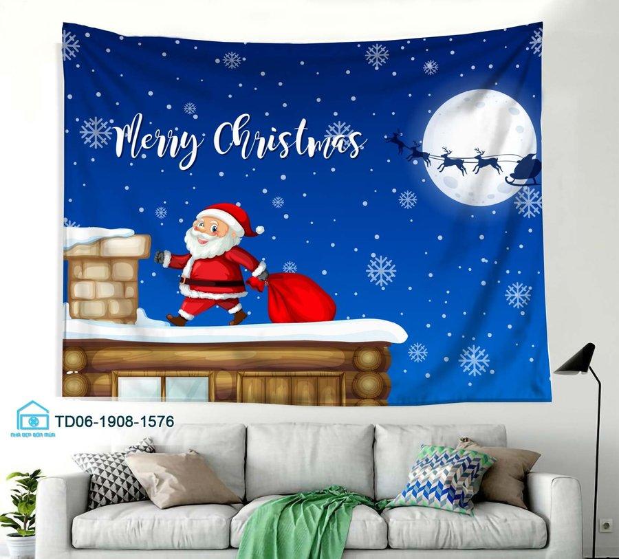 Tranh Vải Treo Tường Trang Trí Noel Ông Già Noel Merry Christmas Mẫu 1