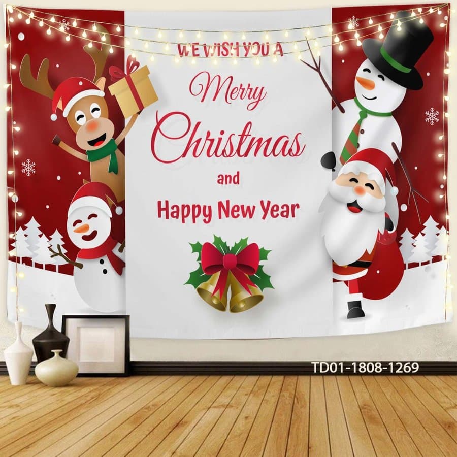 Tranh Vải Treo Tường Trang Trí Noel We Wish You A Merry Christmas & Happy New Year