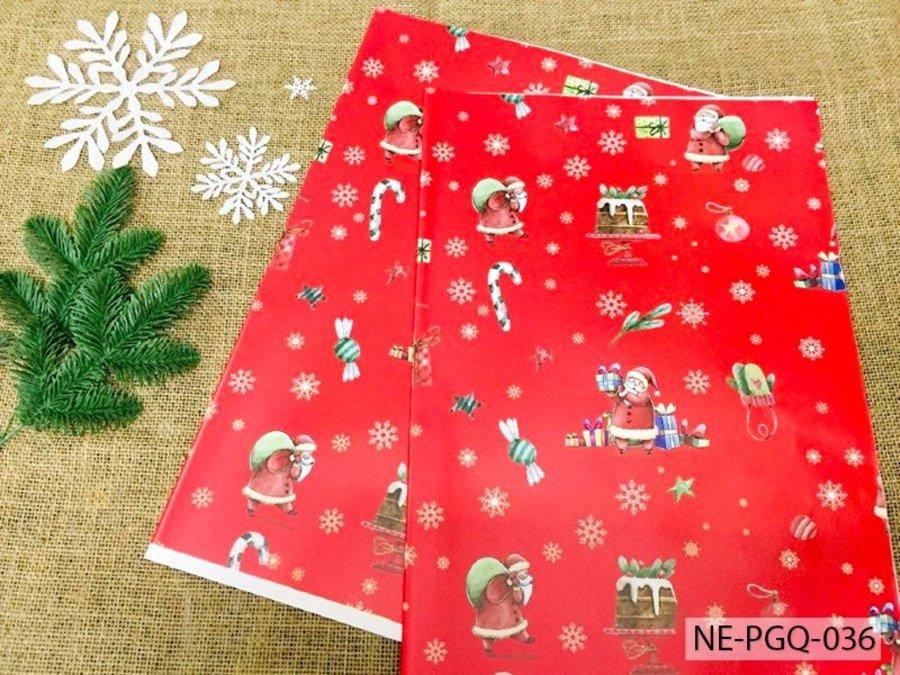 Set 5 Giấy gói quà ông già noel họa tiết noel nền đỏ