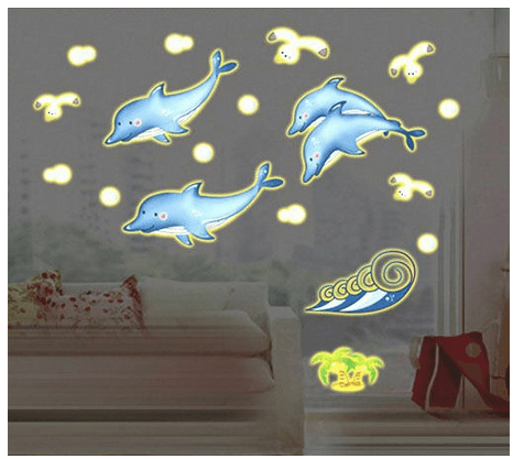 Decal dán tường cá heo xanh dạ quang