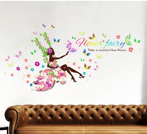 Decal dán tường cô gái xích đu hoa