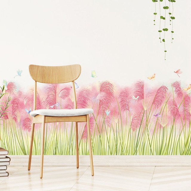 Decal dán tường chân tường cỏ hồng 2