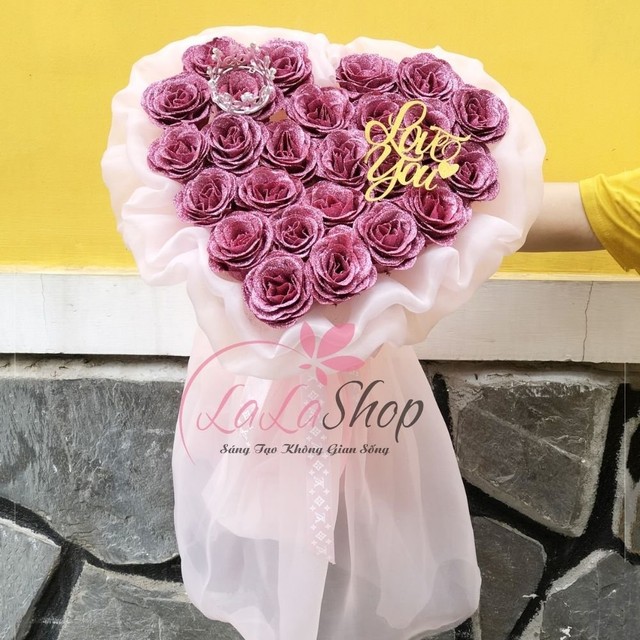 Bó hoa nhũ kim tuyến đỏ hồng 26 bông vĩnh cửu