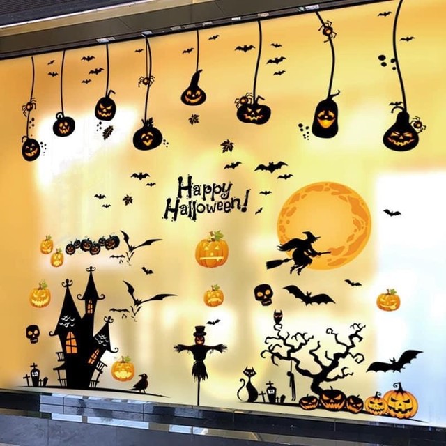 Combo Decal 2 Mặt Những Quả Bí Ngô Và Phù Thủy Dưới Ánh Trăng