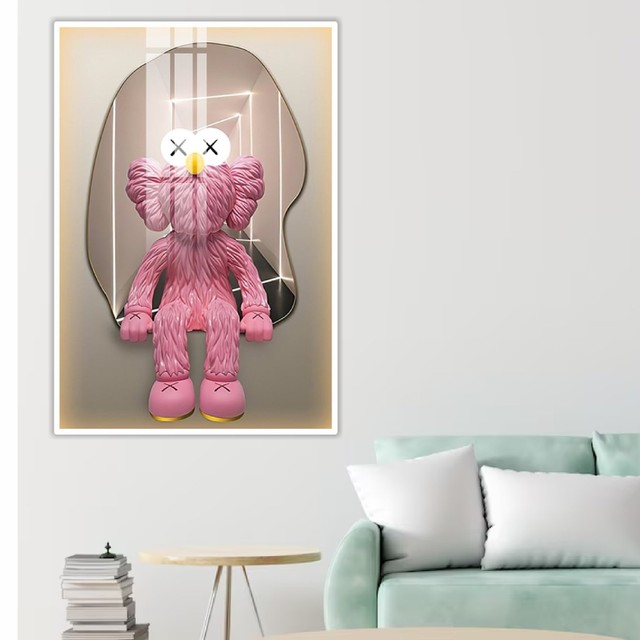 Tranh Treo Tường Gấu Kaws Hồng Đáng Yêu