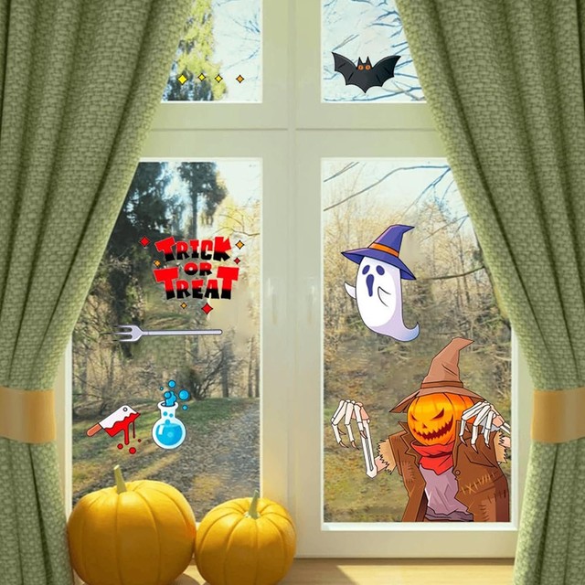 Decal 2 Mặt Trang Trí Halloween Mẫu 15 Không Keo Chuyên Dán Kính size nhỏ 20x30cm
