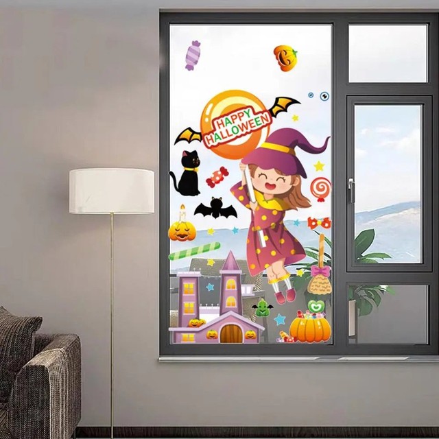 Decal 2 Mặt Happy Halloween Không Keo Chuyên Dán Kính size nhỏ 20x30cm