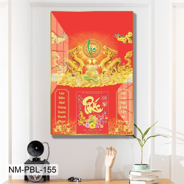 Lịch Tết Tranh Tráng Gương Treo Tường Rồng Vàng Mẫu 1 2025