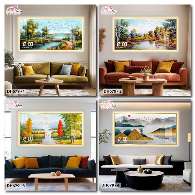 Tranh Đồng Hồ Điện Tử Pha Lê Đèn Led Treo Tường Đa Dạng Mẫu Sang Trọng Cao Cấp