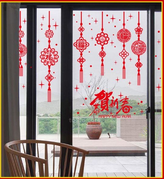 Decal tết happy new year và lộc treo may mắn 3