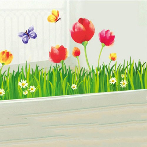 Decal chân tường hoa tulip to