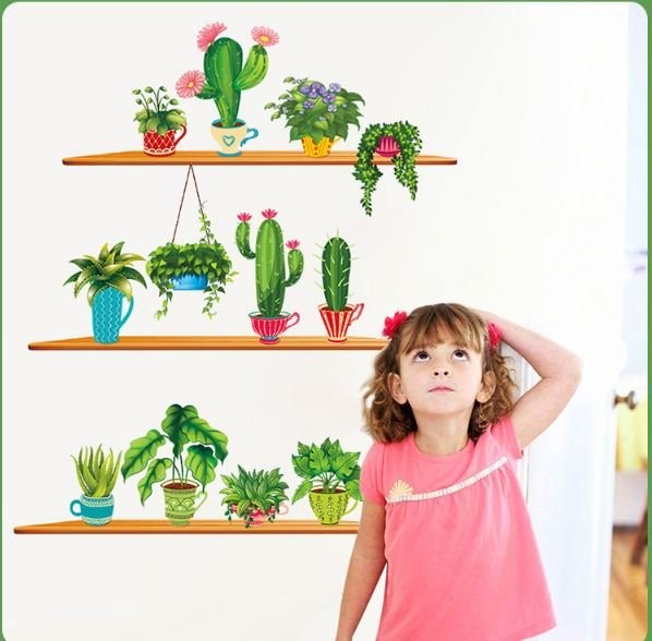 Decal dán tường các chậu cây xương rồng ngộ nghĩnh 2