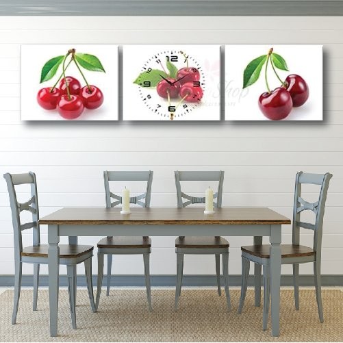 Tranh đồng hồ 3 tấm Cherry