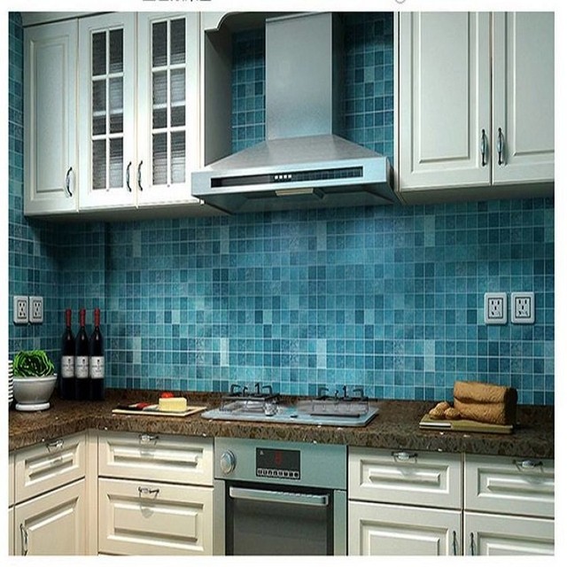 Decal Dán Bếp Họa Tiết Ô Vuông Xanh 2 Khổ 0.6m