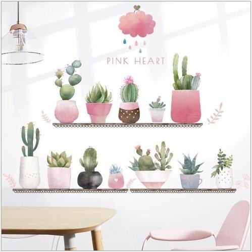 Decal dán tường chậu cây xương rồng 2